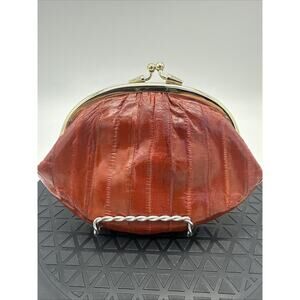 Lee Sands Orange Eel Skin Vtg Coin Purse Wallet 2 Compartments